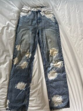 PacSun Women’s Straight-Leg Bleached Spot Jeans - Blue/White Size 24